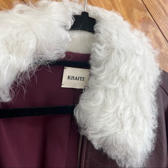 KHAITE Larissa Shearling-Collar Leather Bomber Jacket Bordeaux Wine - Picture 9 of 12